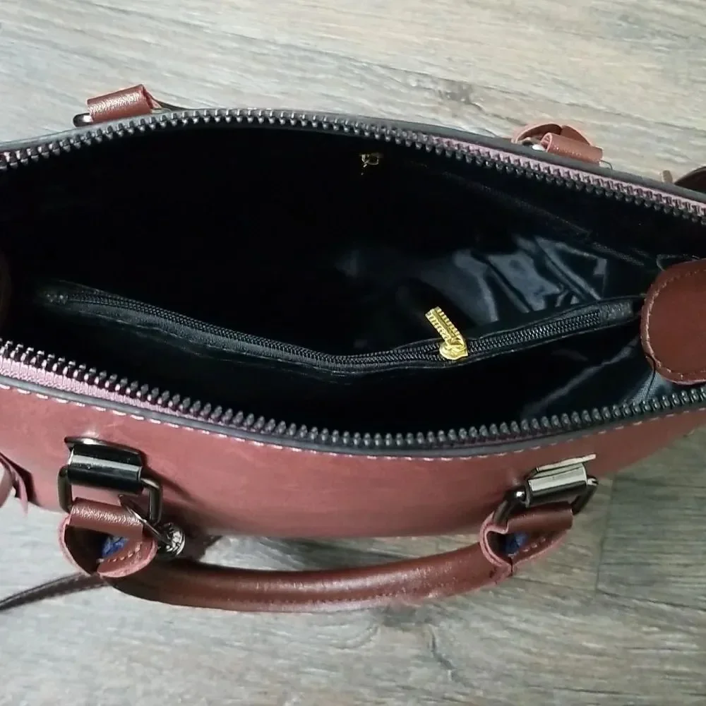 Dark Rose Double Strap Hand bag with Top Handle Scard